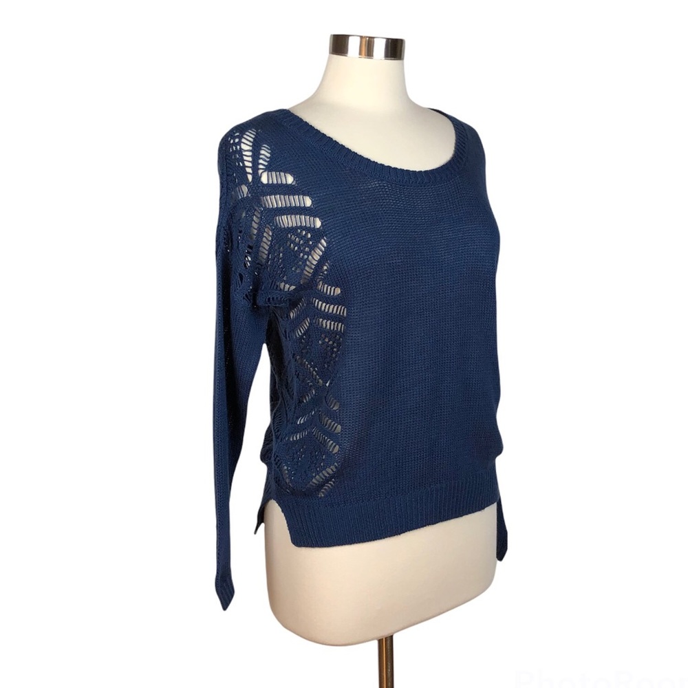 Mine Blue Acrylic Sweater with Open Knit Sides